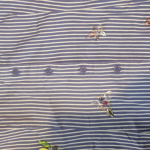 7TH AVENUE Blue White Sequin Dragonfly  Bug Short Cuffed Sleeve V-Neck Blouse - Picture 6 of 11